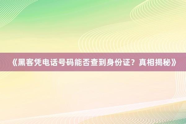 《黑客凭电话号码能否查到身份证？真相揭秘》